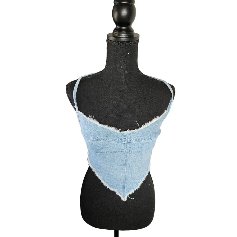 BDG Urban Outfitters XS Maggie Denim Halter Top W/ Zip Closure Light Blue - Picture 4 of 10